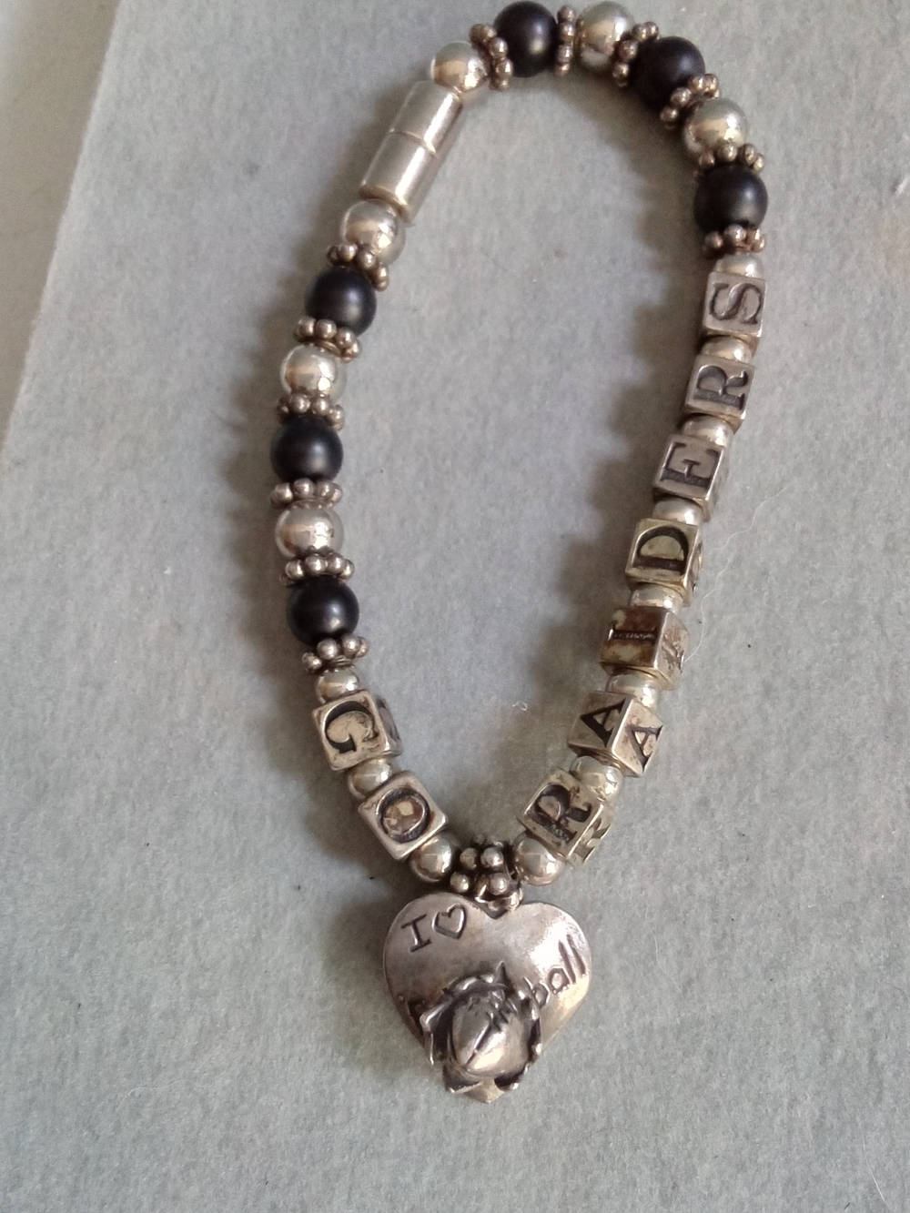 Sterling Silver 925 Go Raiders Beaded Bracelet Heart Football Charm Magnetic